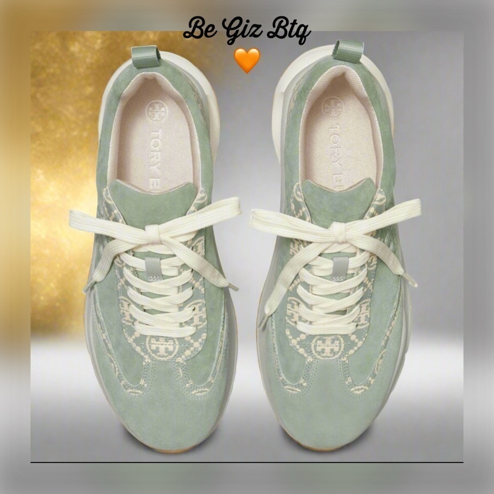 🔥🔥Authentic Tory Burch T Monogram Good Luck Sneakers Size 11M  Blue /Cream